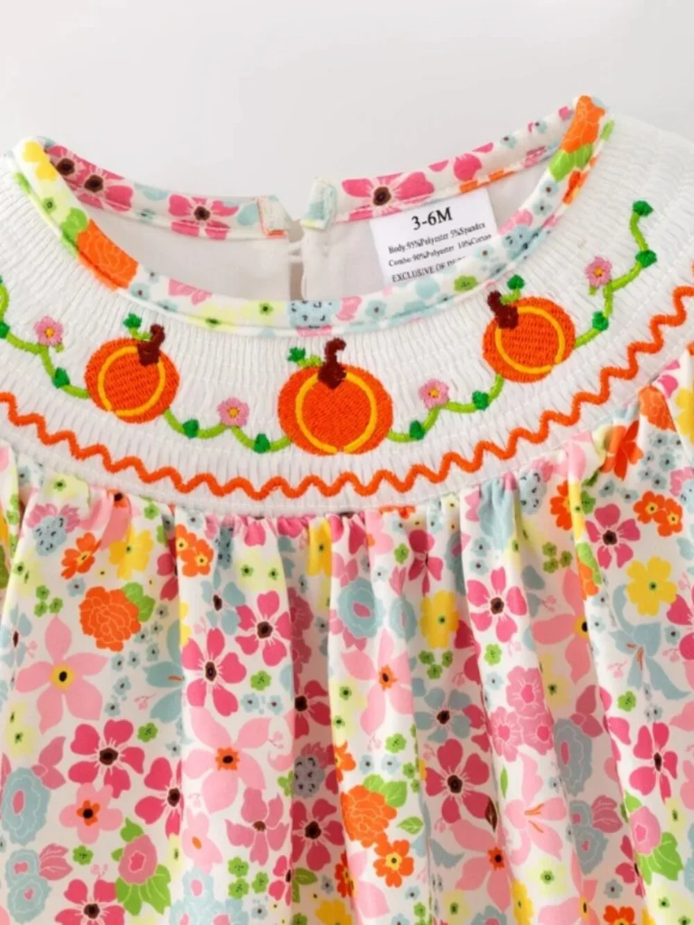 Boutique Pumpkin Embroidered Smocked Baby Girls Floral Bubble Romper Jumpsuit